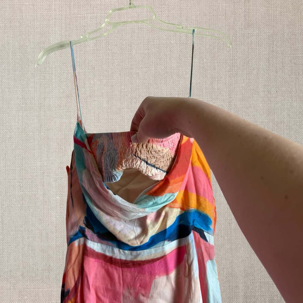 Anthropologie Abstract Dress Painterly Y2K Cowl Neck Midi - 8 - Picture 5 of 12